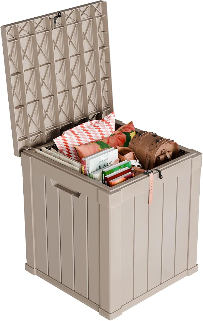PatioZen 51 Gallon Resin Deck Box, Lockable Patio Outdoor Storage Box by OutdoorLivingPerfected