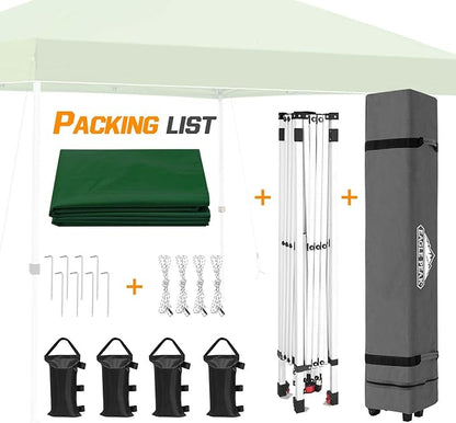 EAGLE PEAK Pop Up Canopy Tent with Wheeled Carry Bag, 8 Stakes, 4 Ropes, 4 Weight Bags, Easy Set Up Tent Canopy, 10x10 ft, 100sqft of Shade, Green
