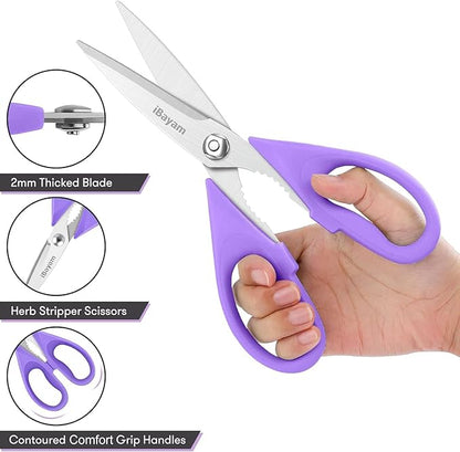 Purple Kitchen Accessories, Pastel Purple Kitchen Utensils, iBayam Heavy Duty Meat Scissors Poultry Shears, Dishwasher Safe Food Cooking Scissors All Purpose Stainless Steel, 2-Pack