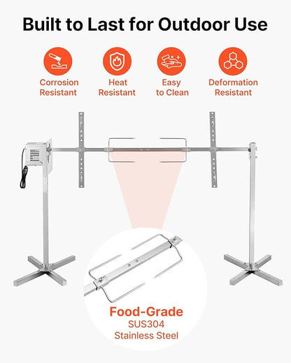 VEVOR Rotisserie Grill, 52in Electric Rotisserie Grill Kit 8 Level Height, BBQ Grills Rotisseries Kit with 88 lbs Load Capacity, Asador de Puerco, Stainless Steel Automatic Grilling Kits for Parties