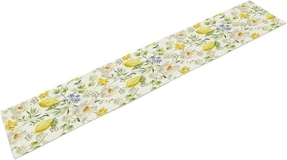 Vintage Lemon Blossom Table Runner Seasonal Spring Summer Floral Farmhouse Dining Table Decoration for Home Holiday Party Dresser Kitchen Cabin Restaurant Wedding Decor 13×90in