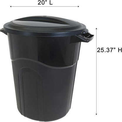 United Solution 20 Gallon Round Waste Container, Black, Easy to Carry Garbage Can with Sturdy Construction, Pass-Through Handles & Attachable Click Lock Lid, Indoor or Outdoor Use, 2-Pack, (TI0087)