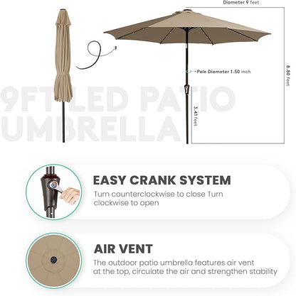 JEAREY 9' Patio Umbrella with Solar Lights, LED Umbrella, Tilt & Crank UV - Image 7