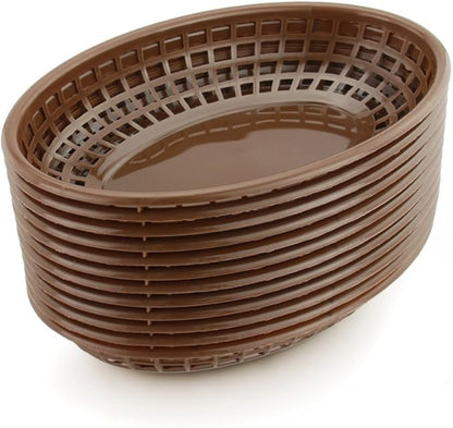 New Star Foodservice 44102 Fast Food Baskets, 9 1/4-Inch x 6-Inch Oval, Set of 12, Brown