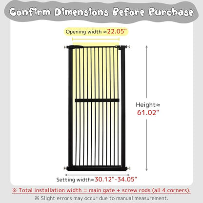 Lumizone Extra Tall Cat Gate 61.02" High Pressure Mounted Extra Wide 30.12"-34.05" (17Sizes) 1.37" Gap No Drilling Auto-Close Tall Pet Gate for Dogs (Black, 30.12"-34.05" W)