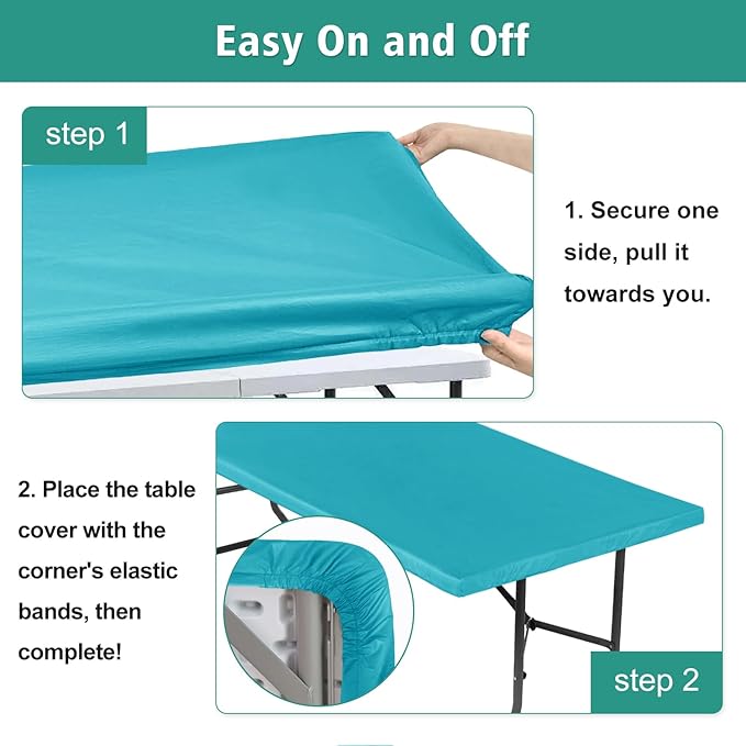 LUSHVIDA 6 Packs Vinyl Tablecloths with Flannel Backing for 4ft Rectangle Folding Table Cloths - Waterproof Plastic Picnic Table Covers with Elastic Corners, 30x48 inch, Teal