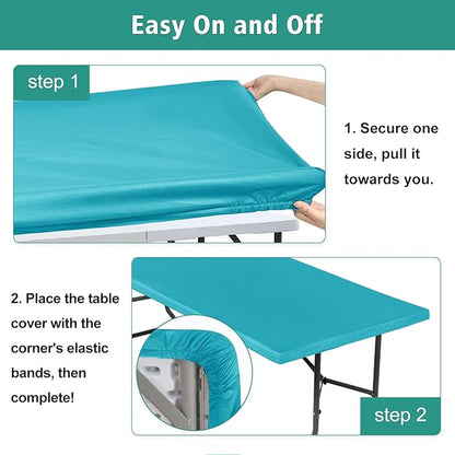 LUSHVIDA 2 Packs Vinyl Card Tablecloth with Flannel Backing 36x36 inch - Waterproof Plastic Picnic Table Cover for Square Folding Table Cloth with Elastic Corners, Teal
