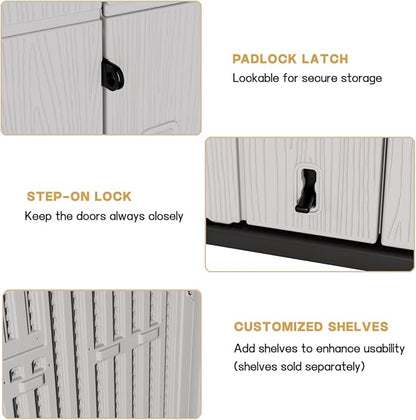 KINYING Outdoor Vertical Storage Shed,57 Cu.ft Outdoor Storage Cabinet Waterproof,Resin Sheds & Outdoor Storage Clearance for Garden,Patio,Backyard,Lockable (Grey)