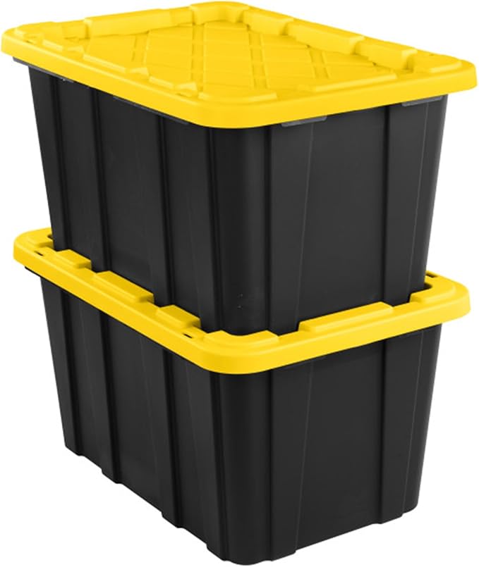Sterilite 24-Pack Industrial Tote, Plastic Storage Container Bins with Lids, 27 Gallon - Heavy-Duty Organizing Containers for Closet, Bathroom, and Office