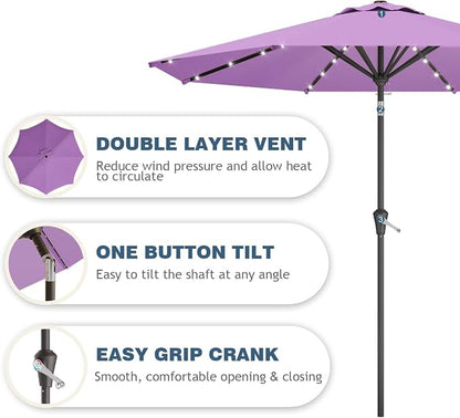 9FT Patio Umbrella with Solar Lights, Outdoor Market Umbrella with Tilt and - Image 2