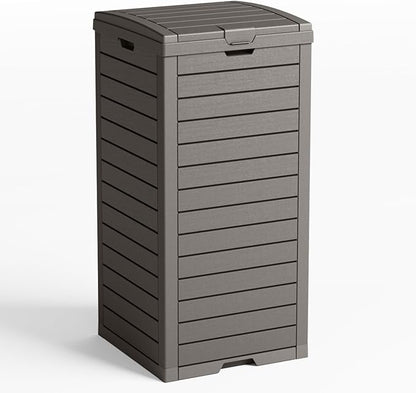38 Gallon Outdoor Trash Can with lid,Waterproof,UV-Resistant Resin Garbage Can,Lockable Lid and Drip Tray,Trash Bin for Patio,Kitchen, Backyard and Deck(Grey)