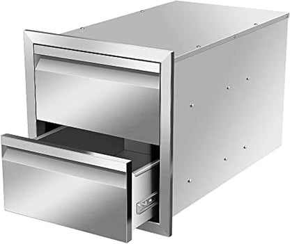 Pull Out Trash Drawer, Lower Sliding Rails Stainless Steel Roll Out Trash Bin Pull Out Tray With Handle For Outdoor Kitchen BBQ Island Grill Station,Double Drawers