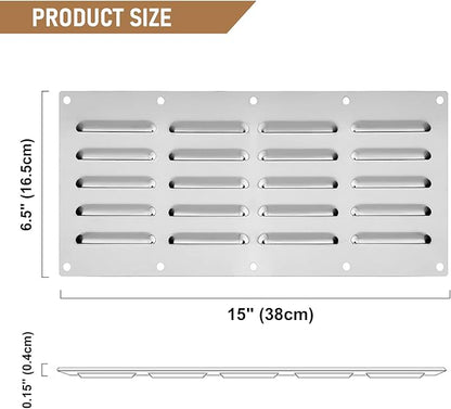 3 Pack Stainless Steel Venting Panel for Grill Accessory, 15" by 6-1/2" Stainless Steel Venting Panel for Masonry Fire Pits Fireplaces, Metal Vent Cover for Outdoor Kitchens