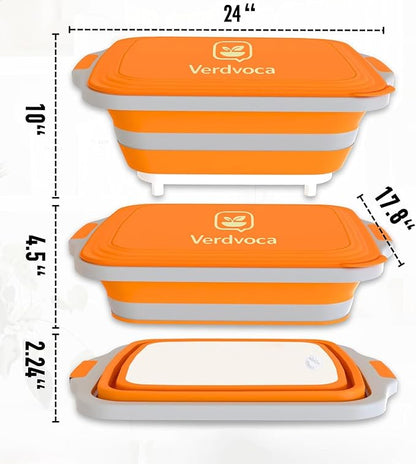 30L Orange & 16L Orange Collapsible BBQ Prep Tub
