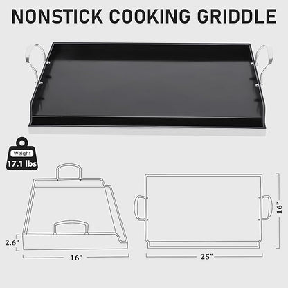 Utheer 25" x 16" Ceramic Nonstick Stainless Steel Griddle for Gas Grill, Charcoal, Large Stove Top Griddle, Non-Toxic, PFAS/PFOA/PTFE Free, Oven Up to 500°F, for BBQ, Camping & Kitchen, Black