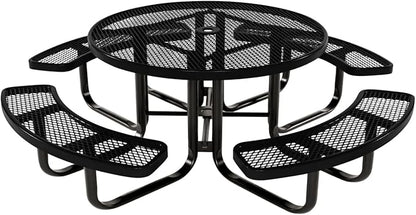 COATEDOUTDOORFURNITURE Heavy-Duty Portable Outdoor Kids Table with Umbrella Hole, Expanded Metal Kids Picnic Table, Commercial-Grade, Made in America (46 in, Round, Childrens, Textured Black)