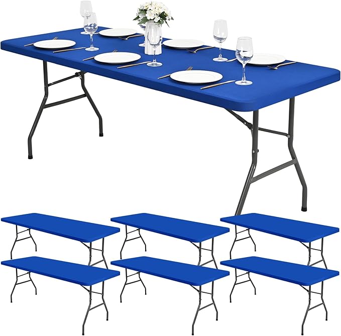 6 Pack Stretch Fabric Table Top Cap Cover, fits 6Ft Tables, Spandex Table Covers Washable Elastic Universal Rectangle Tablecloth Protector for Outdoor Party Picnic Wedding, Royal Blue, 30" W x 72" L