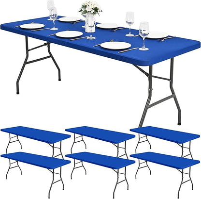 6 Pack Stretch Fabric Table Top Cap Cover, fits 6Ft Tables, Spandex Table Covers Washable Elastic Universal Rectangle Tablecloth Protector for Outdoor Party Picnic Wedding, Royal Blue, 30" W x 72" L