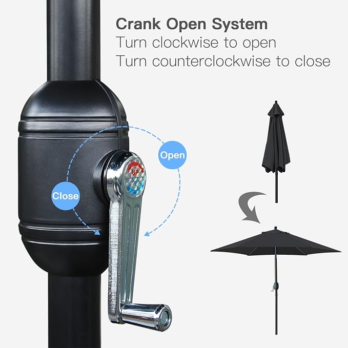 Sunnyglade 7.5' Patio Umbrella Outdoor Table Umbrella Tilt Crank Black | Market - Image 3