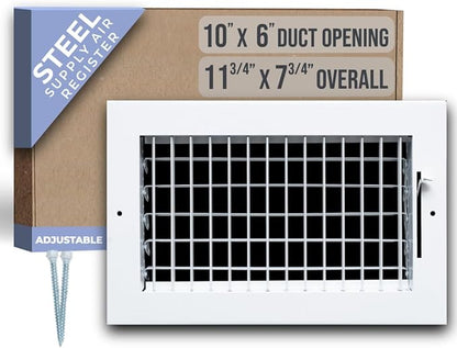Fits 10x6 Duct Opening Steel Adjustable Air Supply Grille by Handua | Register Vent Cover Grill for Sidewall and Ceiling | White | Outer Dimensions: 11.75" X 7.75"