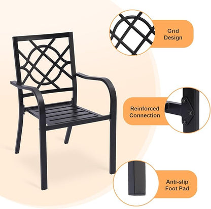 Patio Dining Chairs Set of 2, Stackable Metal High Back Chairs Set - Image 6