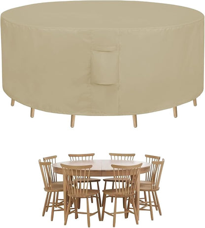 Easy-Going Round Patio Furniture Cover Waterproof Outdoor Dining Table and Chair Cover Anti-UV Outside Sectional Sofa Set Covers (84"DIA x 28"H, Camel)