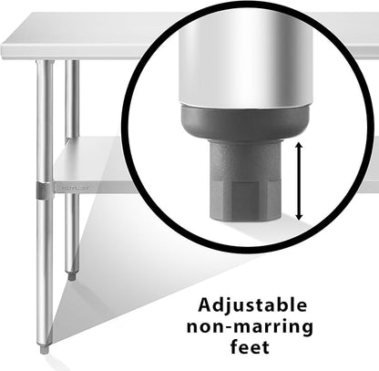 KUTLER Stainless Steel Table 24 x 72 Inches, NSF Heavy Duty Commercial Kitchen Prep and Work Table with Undershelf for Restaurant, Hotel, Home