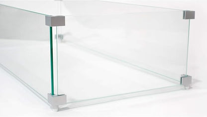 AMS Fireplace Rectangular Tempered Glass Fire Pit Table - Wind Guard & Flame Protection (35" L x 15" W x 8" H)