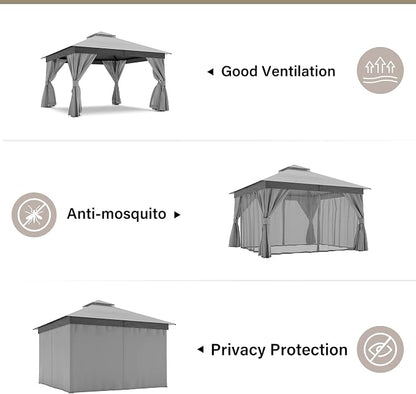 12'x12' Outdoor Gazebo with 100FT String Lights, Metal Heavy Duty Patio Canopy - Image 3
