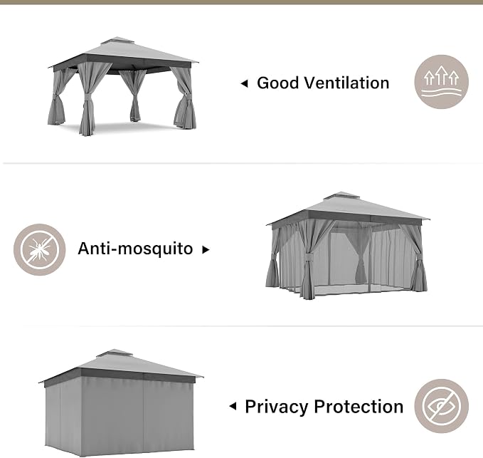 12'x12' Outdoor Gazebo, Heavy Duty Metal Frame Patio Canopy - Image 5