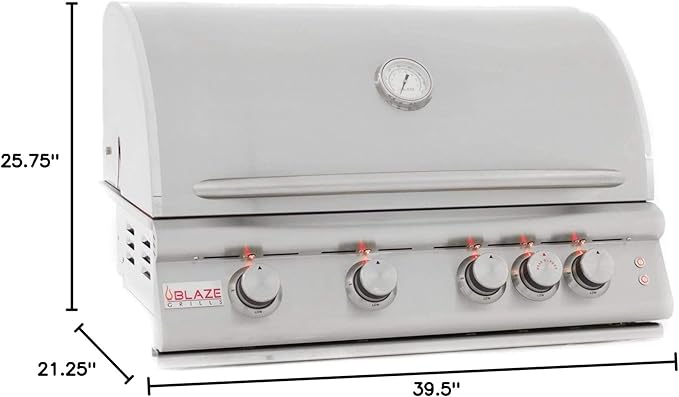 Blaze 32-Inch 4-Burner Built-In Natural Gas Grill | 66,000 BTU | Rear Infrared Burner & Grill Lights | 304 Stainless Steel Construction | BLZ-4LTE2-NG
