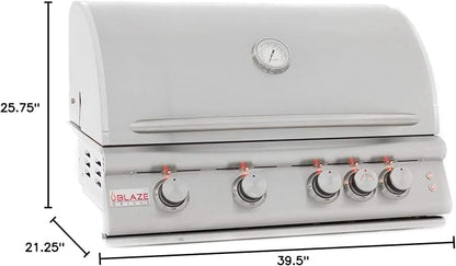 Blaze 32-Inch 4-Burner Built-In Natural Gas Grill | 66,000 BTU | Rear Infrared Burner & Grill Lights | 304 Stainless Steel Construction | BLZ-4LTE2-NG