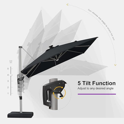 PURPLE LEAF Cantilever Umbrella 9' X 12' Solar LED Light Patio Deck, Stays - Image 6