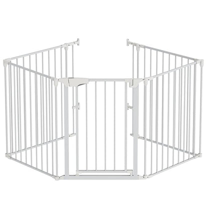 Bonnlo 120-Inch Wide Metal Baby Safety Fence/Play Yard Adjustable Fireplace Hearth BBQ Fire Gate Christmas Tree Gate 5-Panel Playpen for Toddler/Pet/Puppy/Cat/Dog, 25.39"W x 29.3" H Each Panel, White