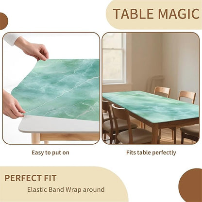 Rectangle Table Cloth Cover Waterproof Elastic Fitted Polyester Fitted Tablecloths for 4 Foot Tables for Indoor,Picnic, Camping, Outdoor （48" x 24"，Green Marble）