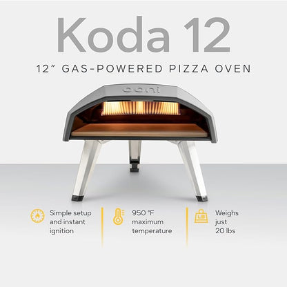 Ooni Koda 12 Gas Pizza Oven - Essentials Pizza Oven Bundle with 12" Perforated Pizza Peel Included