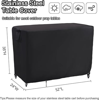 Kingling Outdoor Prep Table Cover for Cart Table, 52 inch Stainless Steel Metal Table Covers Waterproof Protection for Patio Prep Grill Tables - 52''L x 24''W x 35''H