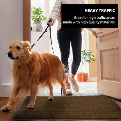 UNIMAT Tra c Guard Door Mat, 4´x 6´, Heavy Duty Waterproof Doormat, Stain and Fade Resistant Welcome Mats, Durable Rubber Backing, Low Pro le Entryway Rug, Shoe and Boot Scraper, Brown