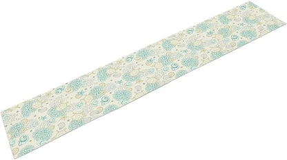 Ocean Coastal Table Runner, Nautical Summer Beach Coral Sea Turtle Table Runner for Kitchen Coffee Dining Bedroom Living Room Dinner 13x120in