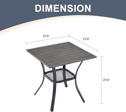 VICLLAX Patio Dining Table, Square Table Metal Outdoor Bistro Table with Rack for Balcony Garden Deck, 28inch Grey
