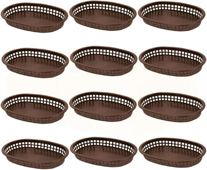 TrueCraftware- 10-3/4" Oblong Fast Food Basket Brown Plastic Set of 12- Fry Fast Food Reusable Foodservice Restaurant Diner Tray Plates Restaurant Deli Serving Chicken Burgers Sandwiches & Fries