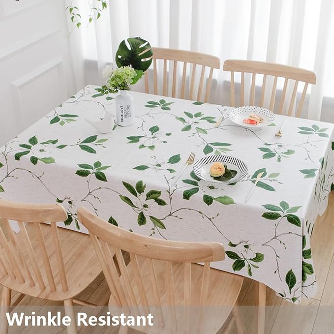 TruDelve Heavy Duty Vinyl Table Cloth for Kitchen Dining Tables Wipeable PVC Tablecloth for Rectangle Table (54'' x 84'', Green Leaves)