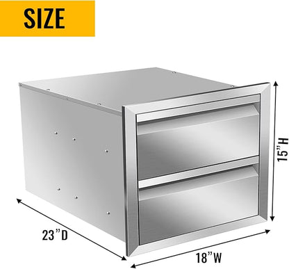 Outdoor Kitchen Drawers, Flush Mount Triple Access BBQ Drawers With Stainless Steel Handle, BBQ Island For BBQ Island Patio Grill Station,Double Drawers