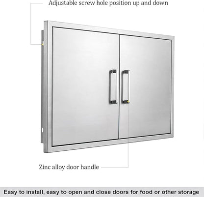 Outdoor Kitchen Door, 28" W23 H Kitchen Access Door, Stainless Steel BBQ Double Doors, Available for Outdoor Kitchen Island