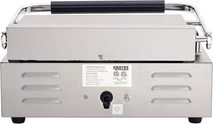 Kratos Commercial Electric Panini Sandwich Grill with Grooved Top and Smooth Bottom Plates, 14" x 9" Cooking Surface, Commercial Countertop Panini Press, 120V, 1750W (29Y-022)
