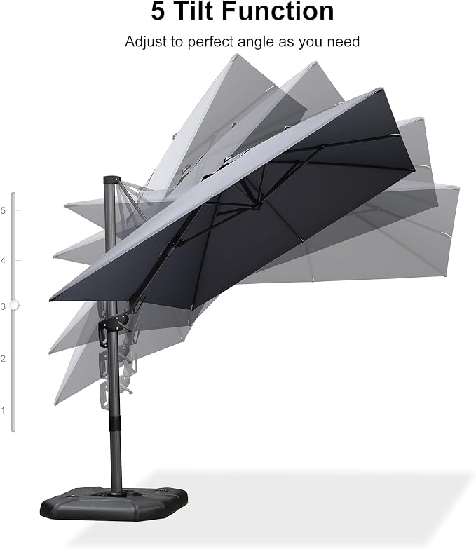 PURPLE LEAF Patio Umbrella W/Base Left-right Tilt 8.2' X 11.5' Light Grey | 5 - Image 8