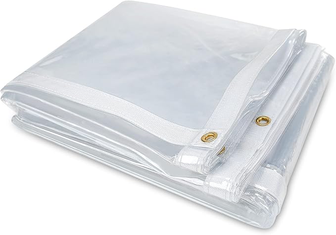 8 x 8FT Outdoor Clear Tarp Curtain Waterproof Wind-Proof 24 Mil Transparent Vinyl Tarp for Patio Pergola Garden Canopy Rainproof Anti-Tear PVC Thick Cover with Grommets