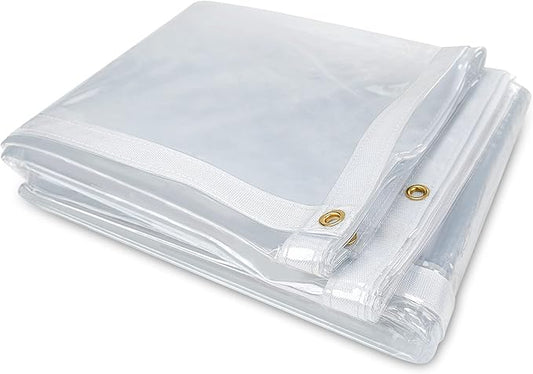 8 x 8FT Outdoor Clear Tarp Curtain Waterproof Wind-Proof 24 Mil Transparent Vinyl Tarp for Patio Pergola Garden Canopy Rainproof Anti-Tear PVC Thick Cover with Grommets