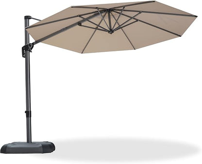 PURPLE LEAF Cantilever Umbrella 10 Feet Round Smooth 360° Rotation Beige | by PURPLELEAF