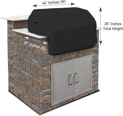 Covers & all Built-in Outdoor Grill Cover, Durable Heavy Duty 18 Oz Waterproof Cover Tuff Material with Air Pocket & Elastic for Snug Fit (44" W x 27" D x 26" H inches, Black)